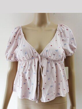Pink Republic Pale Pink Floral Ribbon Bows Open front Crop Top (Junior M) NWT!